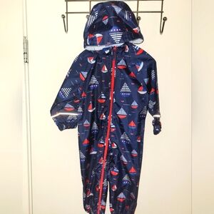 Navy Sailboat Print Rain Suit